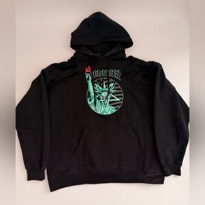 Black Thrasher Hoodie with Graphic Print